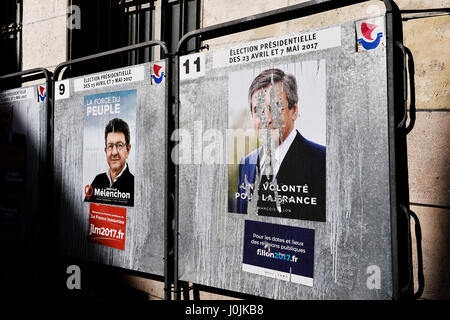 Politische Plakate der französischen Präsidentschaftswahl 2017 Élections, Paris, Frankreich Stockfoto