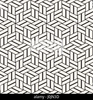 Kubische Gitter Tiling endlose elegante Textur. Abstrakten geometrischen Hintergrund-Design. Nahtlose Rhombus Formen schwarz-weiß Vektormuster. Stock Vektor