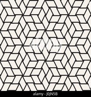 Kubische Gitter Tiling endlose elegante Textur. Abstrakten geometrischen Hintergrund-Design. Nahtlose Rhombus Formen schwarz-weiß Vektormuster. Stock Vektor