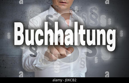 Buchhaltung (Rechnungswesen) Touchscreen wird von Menschen betrieben. Stockfoto