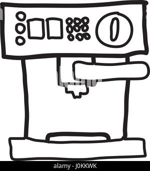 monochrome handgezeichneten Kontur mit Kaffeemaschine vor Ansicht Stock Vektor