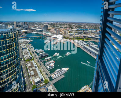 Australien, New South Wales, Sydney, Blick auf Darling Harbour von zwei internationalen Türme, Barangaroo Stockfoto