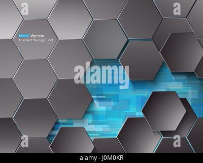 Zusammenfassung Hintergrund mit blauen Rechtecken und grauen Sechsecke Stock Vektor