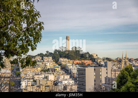 Coit Tower und Telegraph Hill - San Francisco, Kalifornien, USA Stockfoto