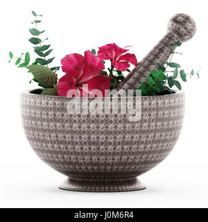 Mörser und Stößel Blume isoliert auf weißem Hintergrund. 3D Illustration. Stockfoto