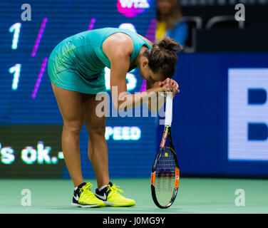 BIEL, Schweiz - 13.April: Barbora Strycova in Aktion beim Tennisturnier 2017 Ladies Open Biel WTA International Stockfoto