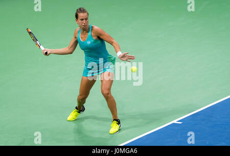 BIEL, Schweiz - 13.April: Barbora Strycova in Aktion beim Tennisturnier 2017 Ladies Open Biel WTA International Stockfoto