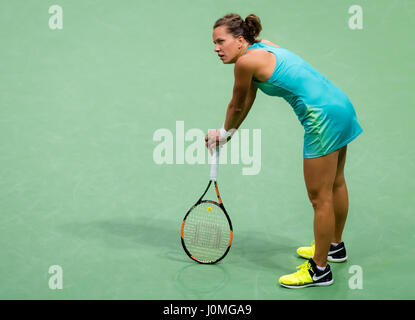 BIEL, Schweiz - 13.April: Barbora Strycova in Aktion beim Tennisturnier 2017 Ladies Open Biel WTA International Stockfoto