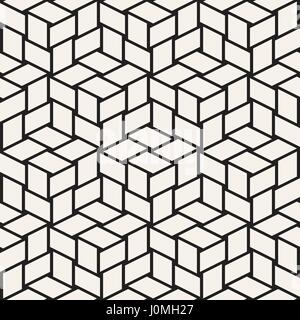 Kubische Gitter Tiling endlose elegante Textur. Abstrakten geometrischen Hintergrund-Design. Nahtlose Rhombus Formen schwarz-weiß Vektormuster. Stock Vektor