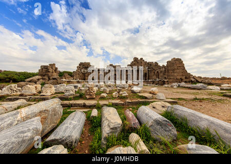 Alte Seite Stadt Agora, Ruinen Mittelhalle. Seite, Provinz Antalya, Türkei. Stockfoto