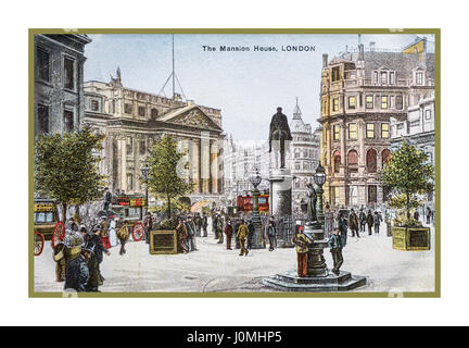 MANSION HOUSE LONDON Vintage Travel 1900 Aquarell Postkarte Plakat der Mansion House, London UK Stockfoto