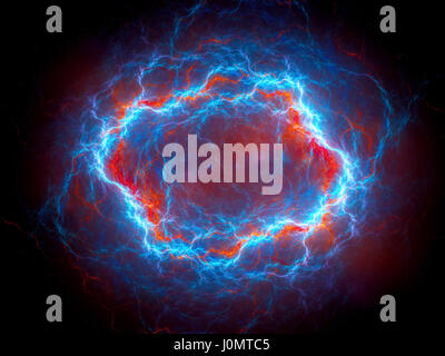 Bunte sphärische hochenergetische Plasma Blitz im Raum, computergenerierten abstrakten Hintergrund, 3D rendering Stockfoto