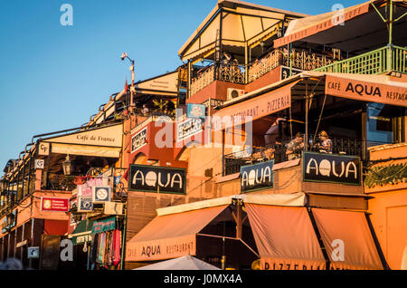 Marrakesch Jemaa El-Fna restaurants Stockfoto