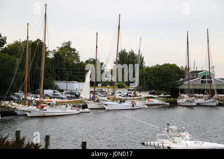 Skipjacks Vorbereitung für jährliche Skipjack-Rennen in Cambridge, MD Stockfoto