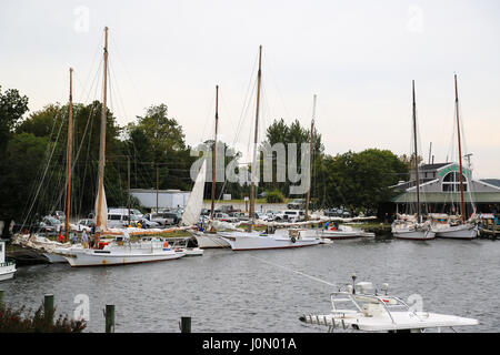 Skipjacks Vorbereitung für jährliche Skipjack-Rennen in Cambridge, MD Stockfoto