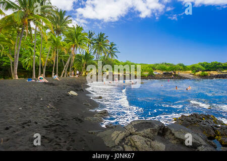 Punaluu Blach Sand Strand, Big Island, Hawaii, USA Stockfoto