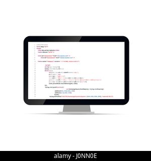 Computer display mit einfachen Website HTML-Code auf weißem Hintergrund. Stock Vektor