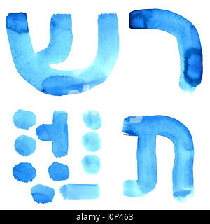 Blauen Aquarell Buchstaben des hebräischen Alphabets Stockfoto