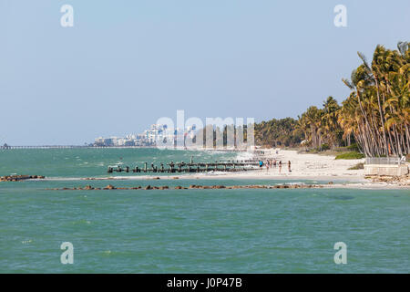 Naples, Fl, USA - 18. März 2017: Tropischen Strand mit Kokospalmen in der Stadt von Naples, Florida, Vereinigte Staaten Stockfoto