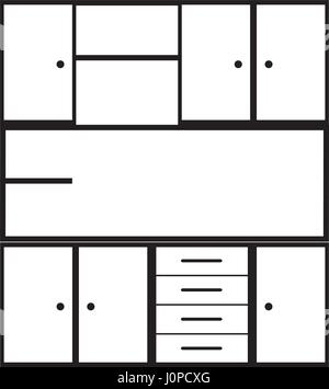 monochrome Silhouette der modernen Küche-Kabinette Stock Vektor