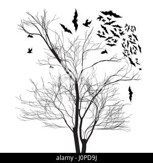 Vektorgrafiken von Bäumen und Fledermäuse auf weißem Hintergrund Stock Vektor