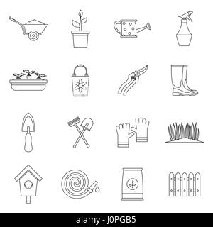 Gartenarbeit Icons Set, Umriss-Stil Stock Vektor