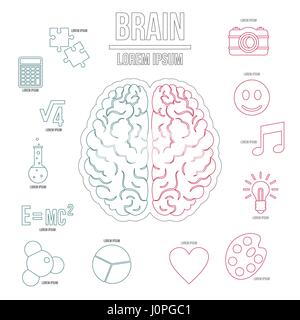 Menschliche Gehirn Infografiken Satz, Umriss-Stil Stock Vektor