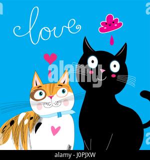 Fröhlich zu Valentinstag mit Liebe Katzen hell Postkarte Stock Vektor