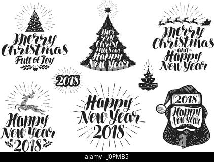 Frohe Weihnachten und Happy New Year, Beschriftungssatz. Weihnachten, Urlaub-Symbol oder Logo. Schriftzug-Vektor-illustration Stock Vektor