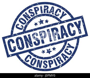 Verschwörung-blaue Runde Grunge-Stempel Stock Vektor