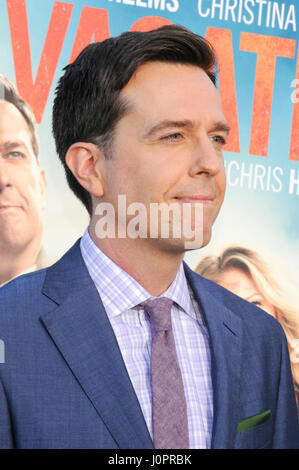 Ed Helms besucht die Urlaub-Premiere im Westwood Village Theatre am 27. Juli 2015 in Los Angeles, Kalifornien. Stockfoto