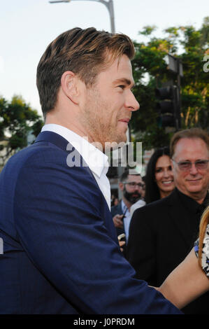 Schauspieler Chris Hemsworth besucht die Urlaub-Premiere im Westwood Village Theatre am 27. Juli 2015 in Los Angeles, Kalifornien. Stockfoto