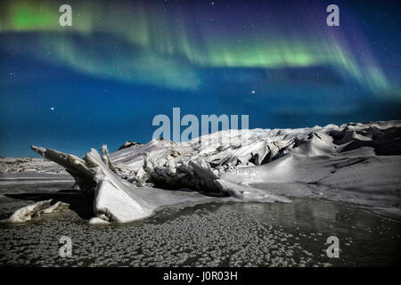 Nordlicht über Russell Gletscher, Kangerlussuaq, Polarkreis, Grönland, Europa Stockfoto