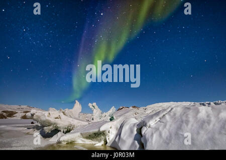 Nordlicht über Russell Gletscher, Kangerlussuaq, Polarkreis, Grönland, Europa Stockfoto