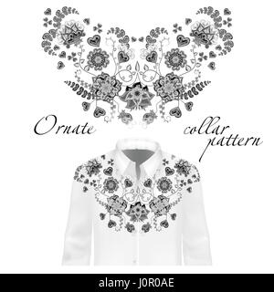 Blumenmuster auf Kragen, Hals print. Kragen prasseln auf Shirt Mock-up. Abstrakte Handzeichnung Blumen Ornament. Vektor-illustration Stock Vektor