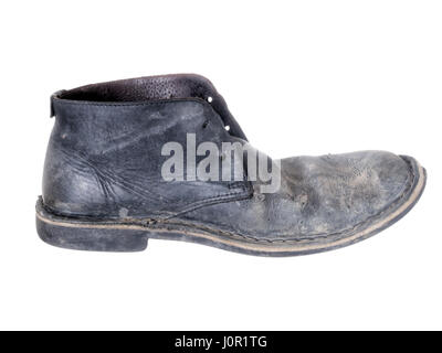 Mannes alten Arbeit Schuh. Keine Spitzen. Isoliert auf weiss. Stockfoto