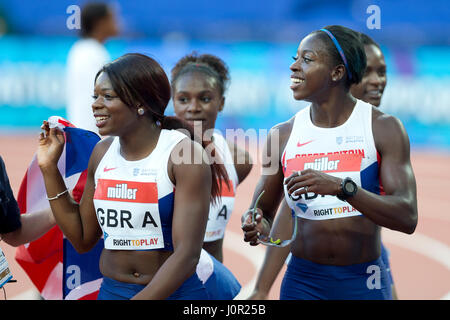 GBR ein Asha Philip, Desiree Henry, Dina Asher-Smith, Daryll Neita, 4x100m Frauen. 22. Juli 2016. London, UK. IAAF Diamond League Jubiläumsspiele Stockfoto