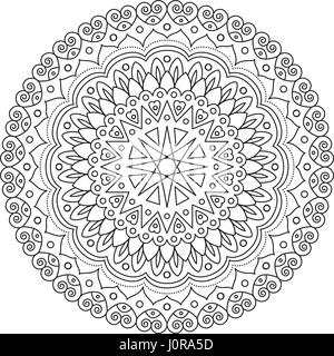 Coloring Book Mandala. Kreisen Sie Spitze Ornament, rundem ornamentales Muster, schwarz / weiß Design. Vektor für Seite Erwachsene Stock Vektor