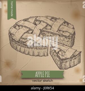 Vintage Apfelkuchen Skizze auf altes Papierhintergrund. Stock Vektor