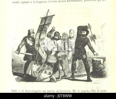 Übersetzung: „Große Illustration der Lombardei-Venetien, oder die Geschichte der Städte, Städte, Gemeinden, Burgen usw. bis zur Neuzeit, herausgegeben von C. Cantu und anderen Literaten. Zweite Ausgabe.“ Dies ist eine detaillierte historische Erkundung der Lombardei-Venetien, die die Entwicklung und Wahrzeichen der Region durch Illustrationen und historische Analysen zeigt. Stockfoto