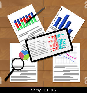 Finanzielle Arbeit mit Diagrammen und Infografik, Vektor Analyse Graph und jährliche Ergebnis illustration Stockfoto