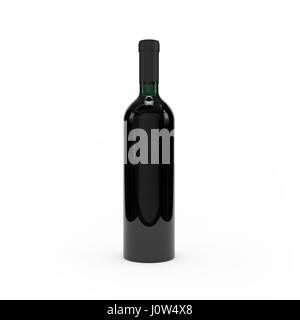 Flasche Wein isoliert 3D-Rendering auf weißem Hintergrund Stockfoto