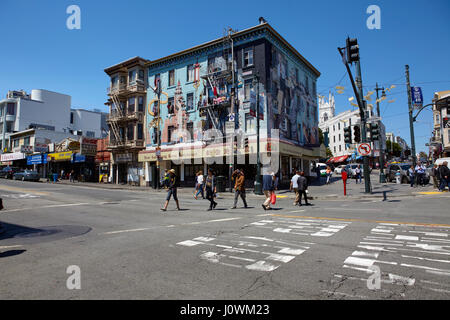 Fußgängerzone Kreuzung in San Francisco, Kalifornien, USA Stockfoto