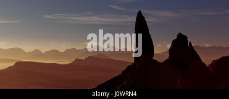 Der Old Man of Storr, Isle Of Skye, Blick nach Süden zu den Cullins Stockfoto