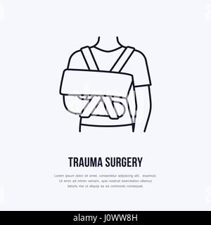 Schulter-Wegfahrsperre für gebrochenes Bein Symbol, orthopädische Chirurgie-Line-Logo. Flache Zeichen für Trauma Rehabilitation Ausrüstungsshop Stock Vektor