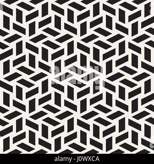 Kubische Gitter Tiling endlose elegante Textur. Abstrakten geometrischen Hintergrund-Design. Nahtlose Rhombus Formen schwarz-weiß Vektormuster. Stock Vektor