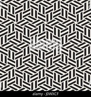 Kubische Gitter Tiling endlose elegante Textur. Abstrakten geometrischen Hintergrund-Design. Nahtlose Rhombus Formen schwarz-weiß Vektormuster. Stock Vektor
