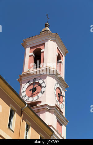 Frankreich, Nizza, Clocktower am Place du Palais de Justice, Vieille Ville (Altstadt). Stockfoto
