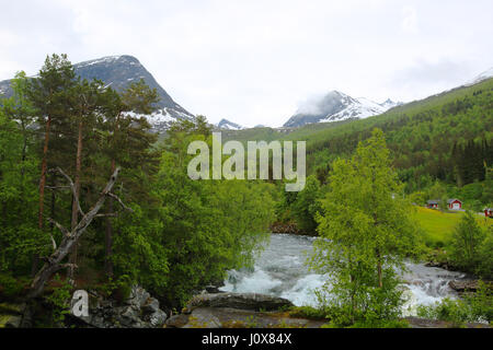 Mächtigen Gletscherfluss hin im Sommer, Norwegen Stockfoto