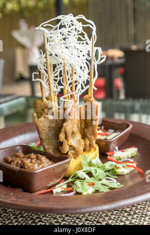 Hähnchen Sate-Spieße, Thai Groumet Küche Stockfoto